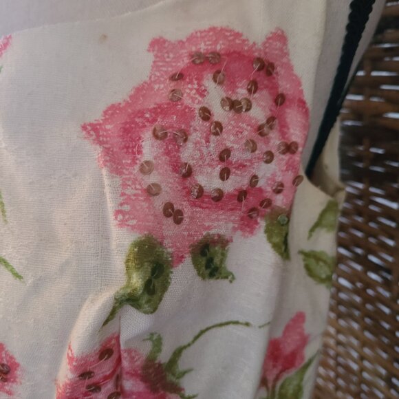 Beautiful Emma Domb VTG 1950s Dress White Pink Floral Sequins Tulle Lace SZ 13 - Picture 8 of 16